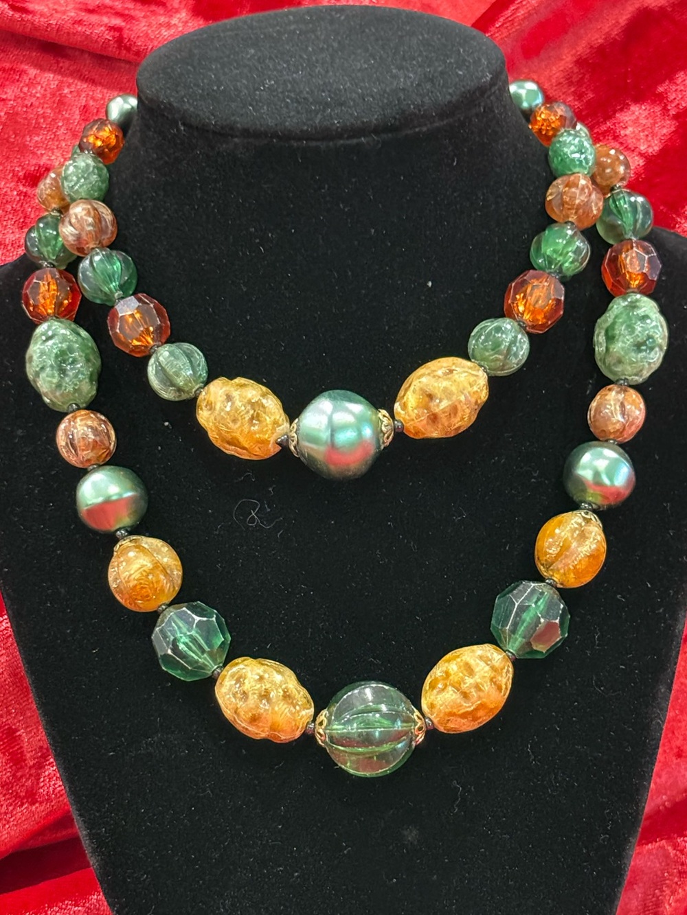 Vintage Signed Germany Double Strand Chunky Lucite Bead Statement Necklace